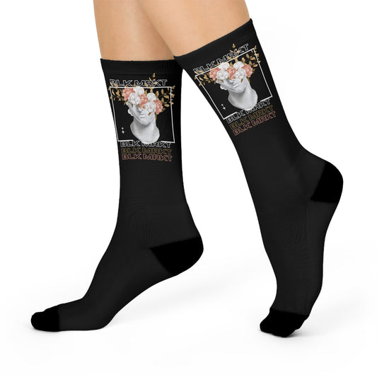 BLK MRKT Flower Face Black Cushioned Crew Socks