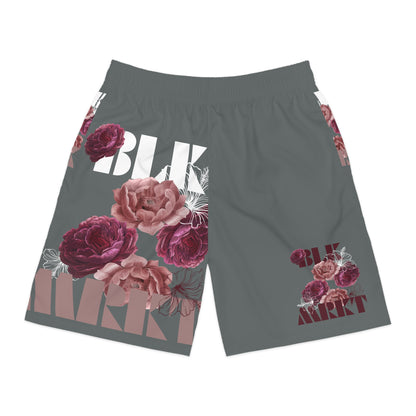 BLK MRKT Rose Big Logo Gray White Pink Jogger Shorts