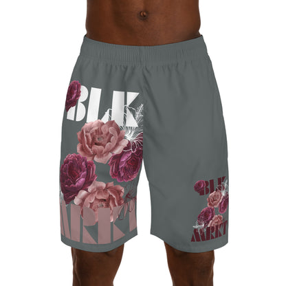 BLK MRKT Rose Big Logo Gray White Pink Jogger Shorts