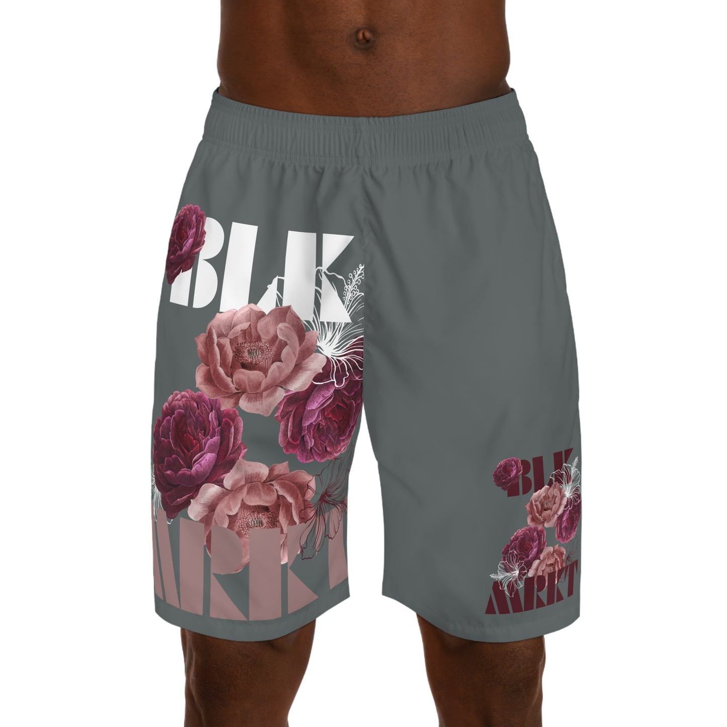 BLK MRKT Rose Big Logo Gray White Pink Jogger Shorts